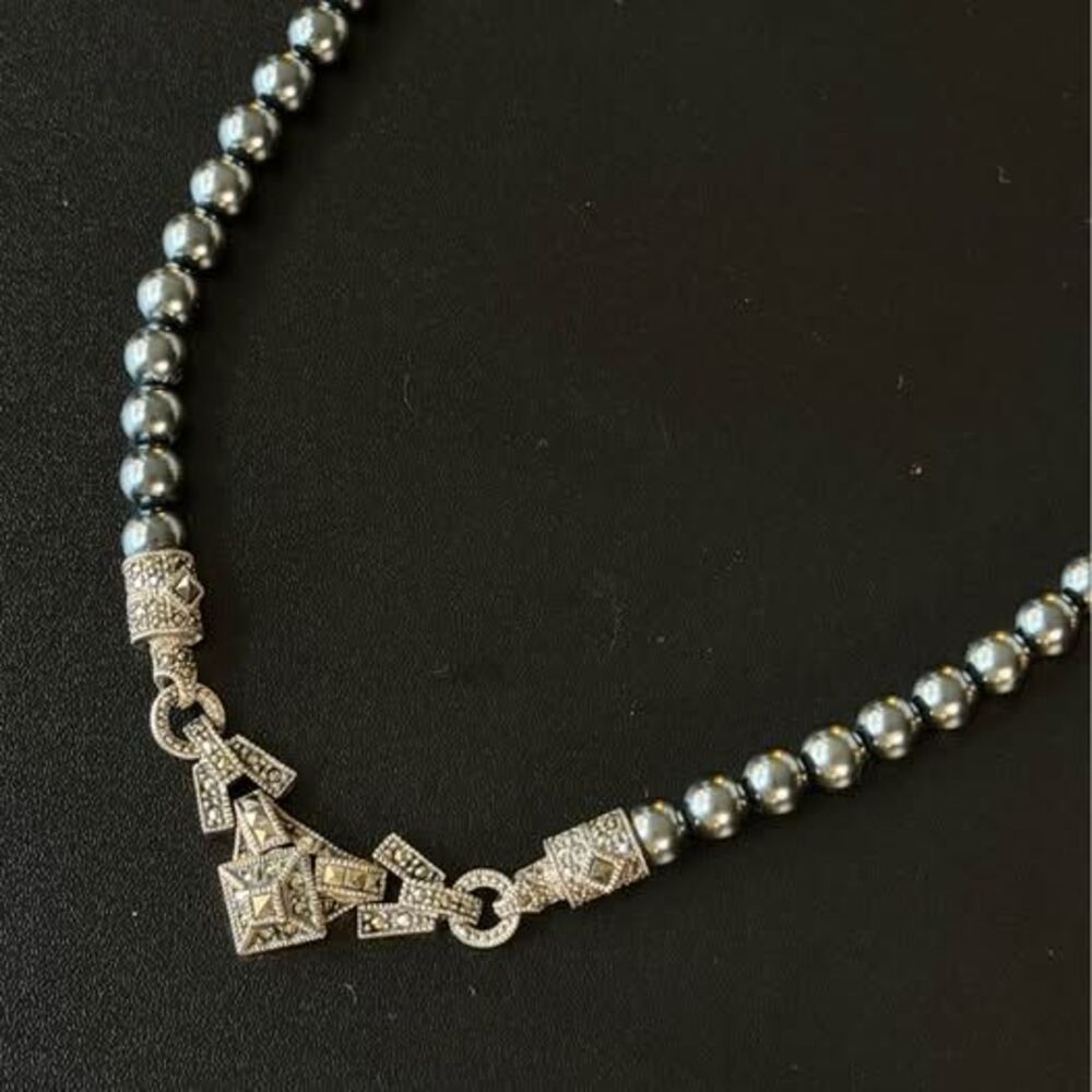 Judith Jack Vintage Sterling Silver Faux Pearl Necklace - 18inch